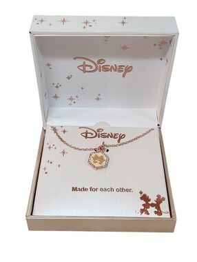 Disney Mickey & Minnie Rose Gold Hexagon Pendant Necklace "Made For Each Other"